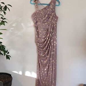 Adrianna Papell One-Shoulder Dress in Lavender with Gold Details